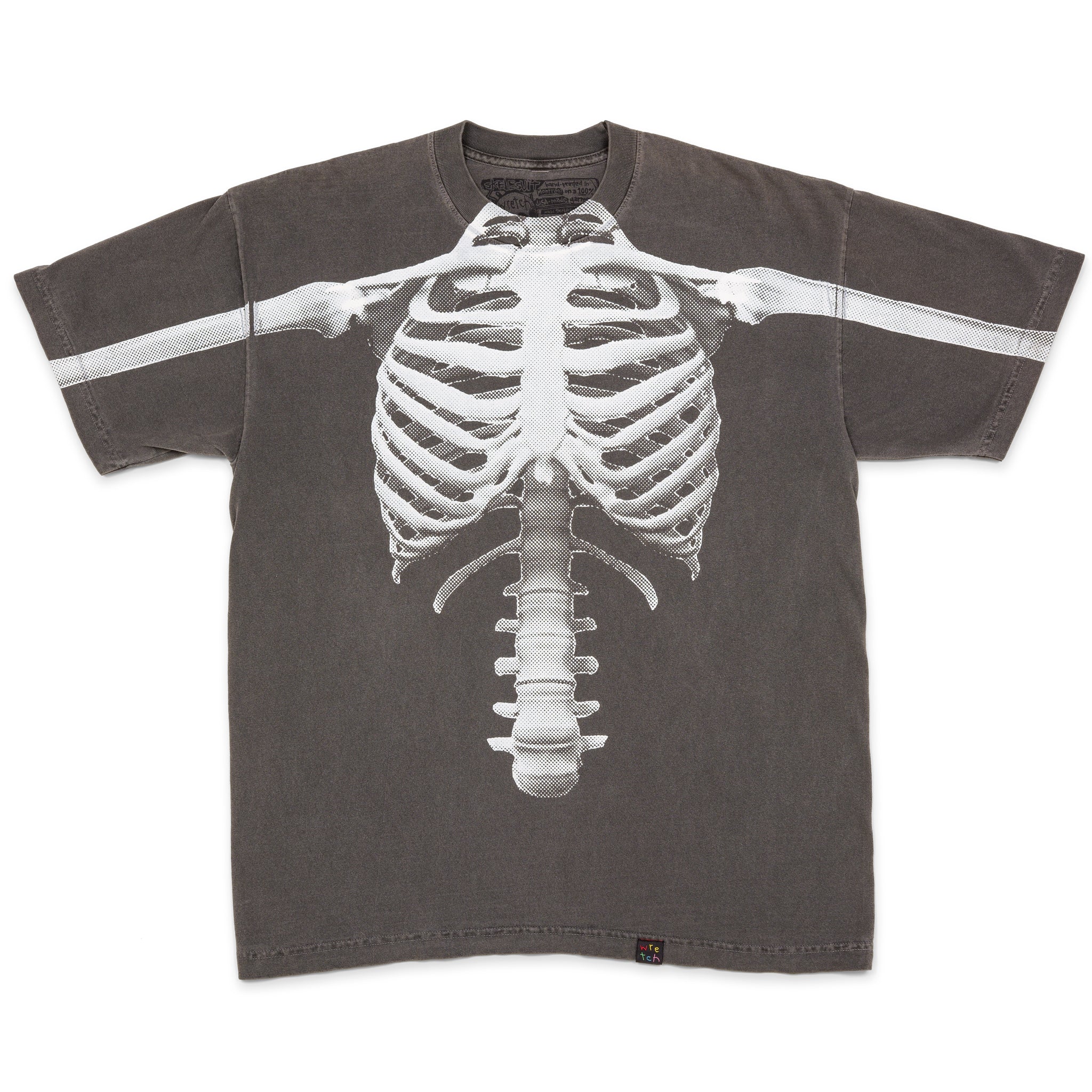 T-shirt with a skeleton design on a plain background