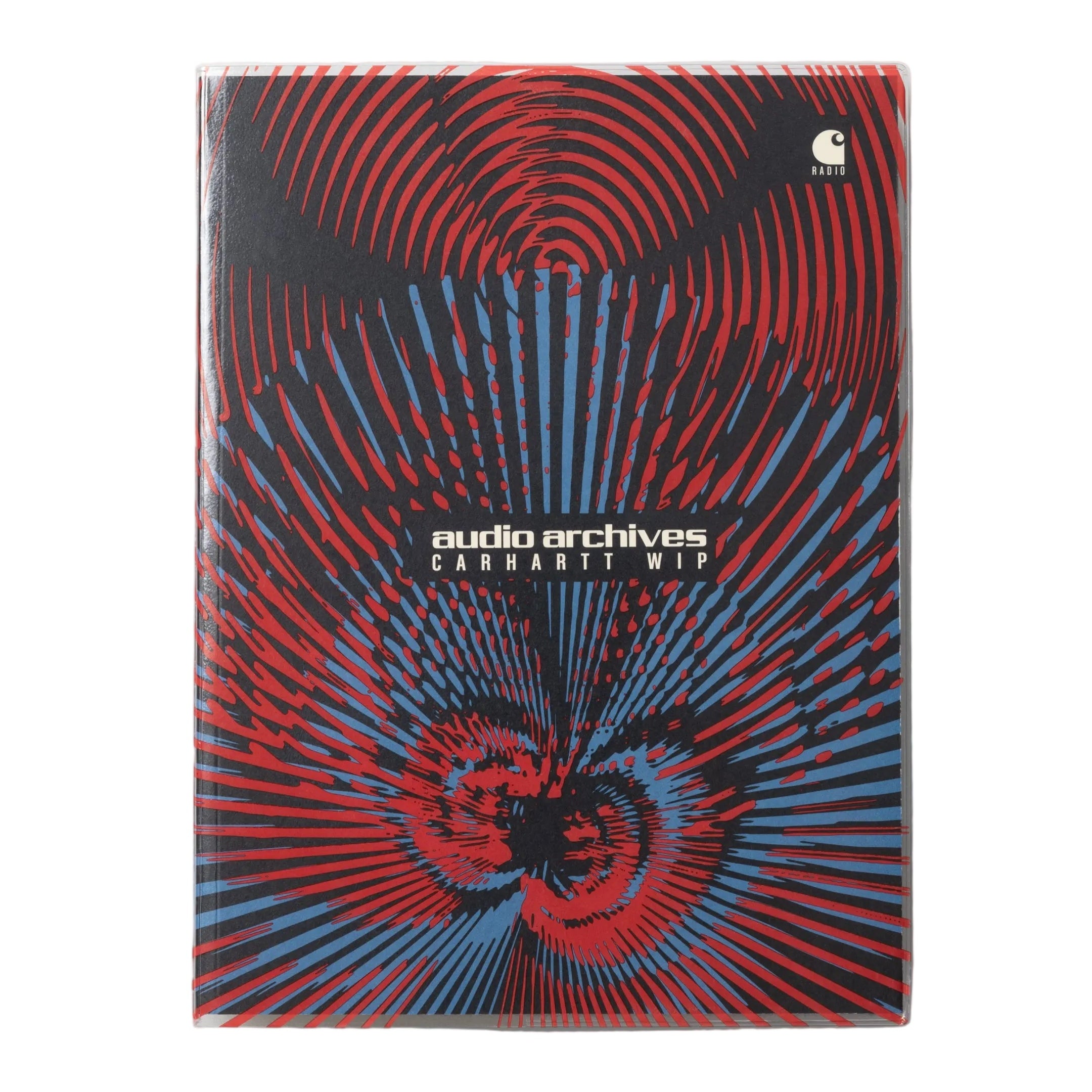 Carhartt WIP audio archives book with red and blue spiral design on a white background
