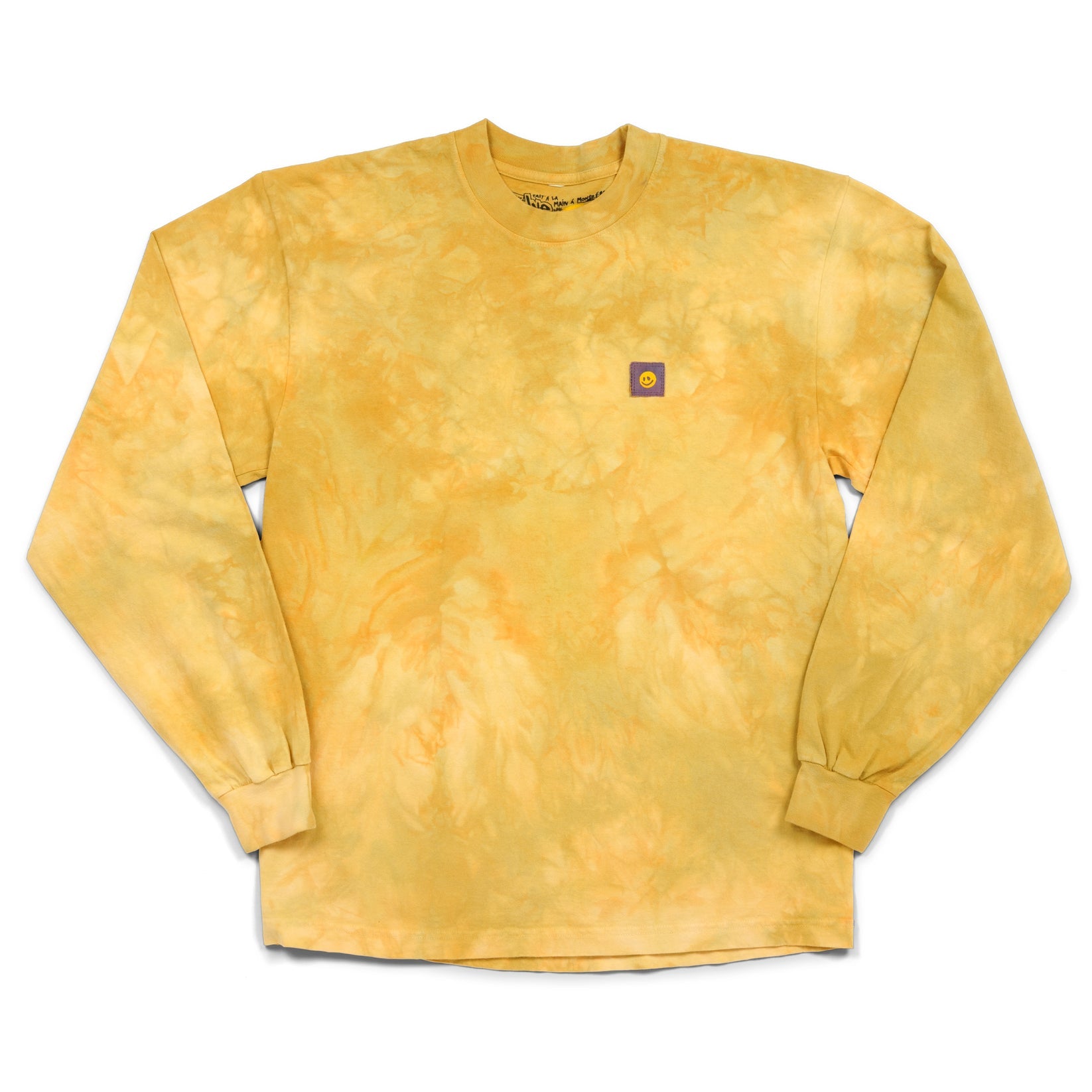 Yellow hand dyed longsleeve tee, made in montreal by dyedie co for Lopez boutique 