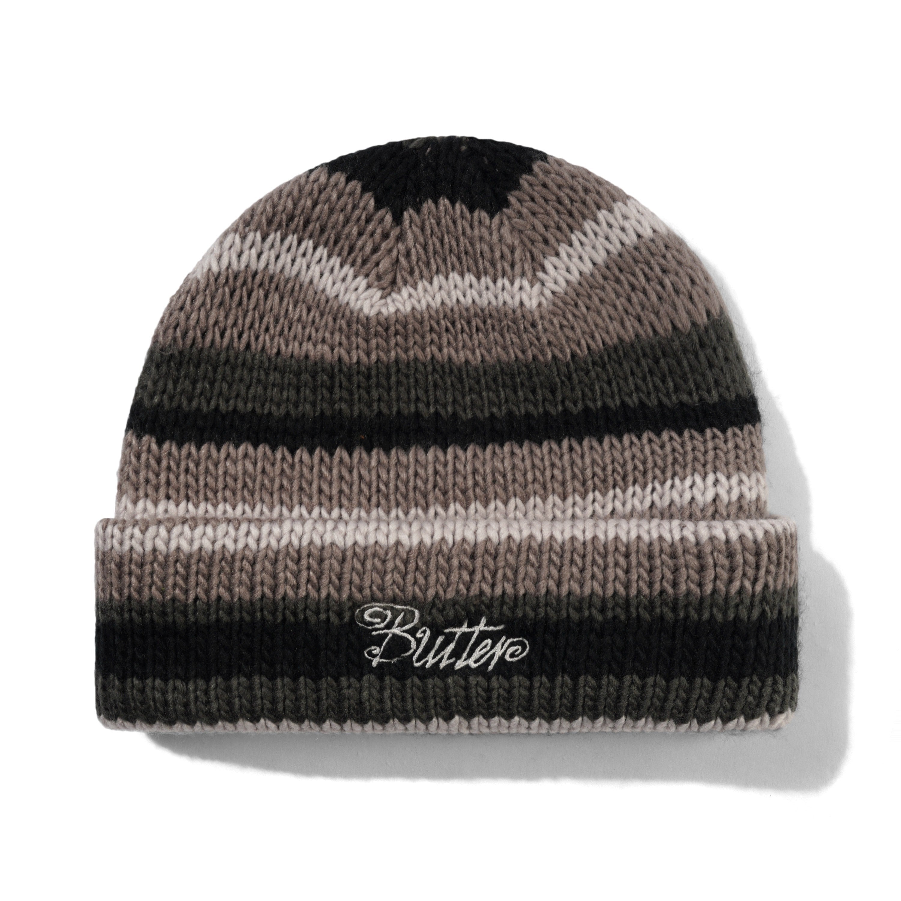 Ombre Striped Knit Beanie - Black