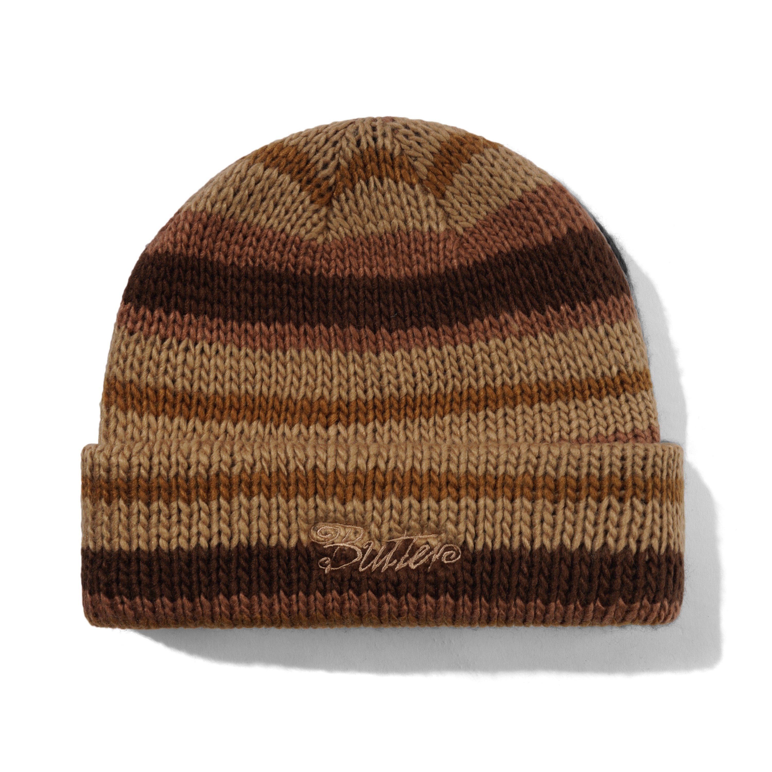 Ombre Striped Knit Beanie - Chocolate