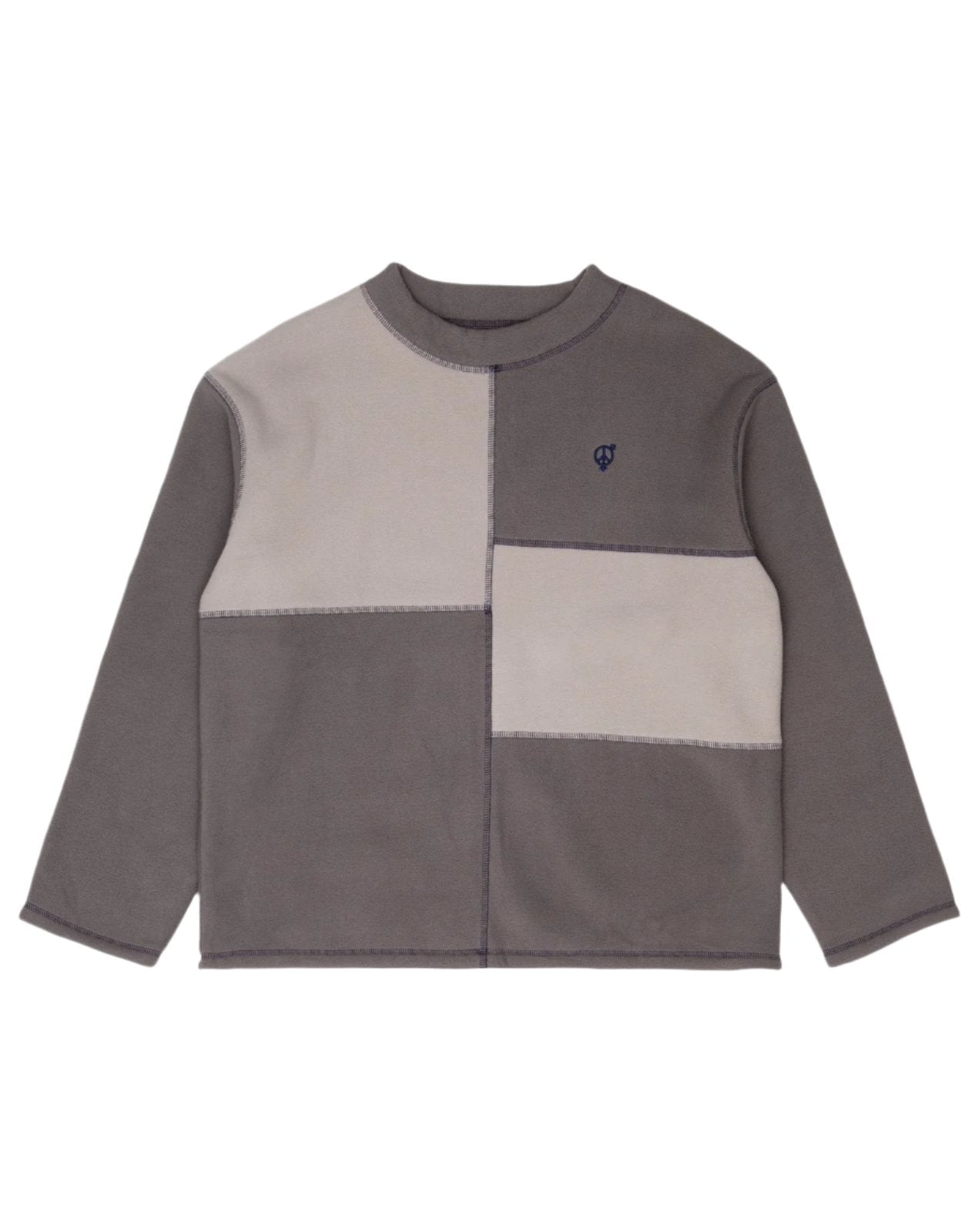 Box Fleece Mock Neck - Light Grey/Charcoal