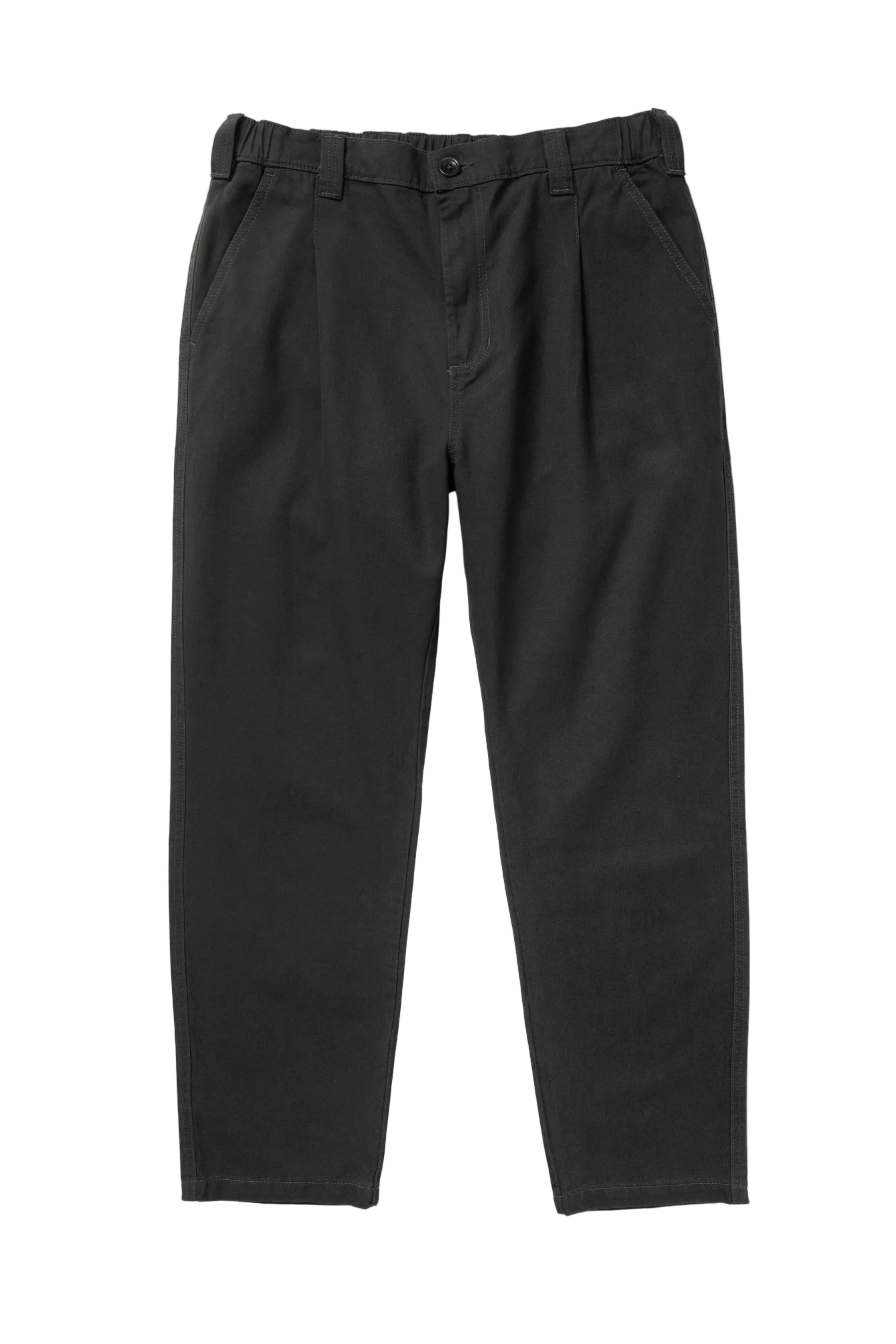 service works waiter pant in twill cotton black with sinngle pleats on the front. button and zipper fly. 