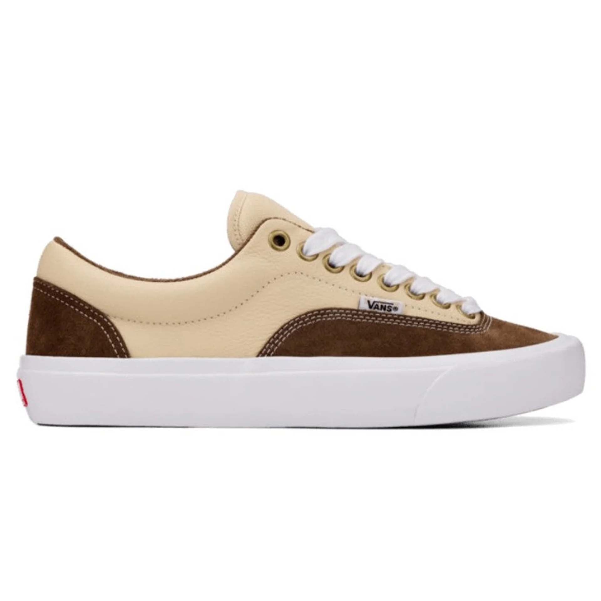 beige and brown vans era stub skate shoe