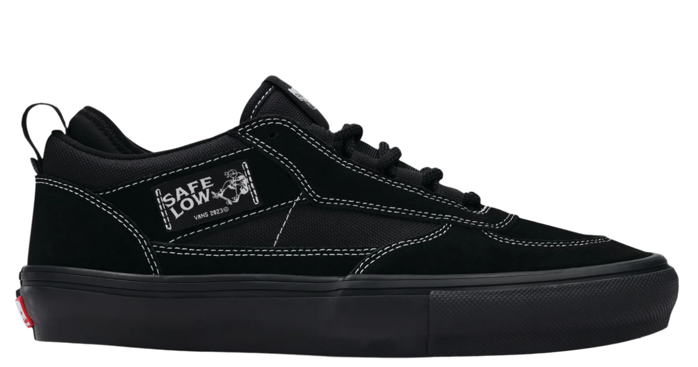 Black sneaker with a visible brand logo on a white background