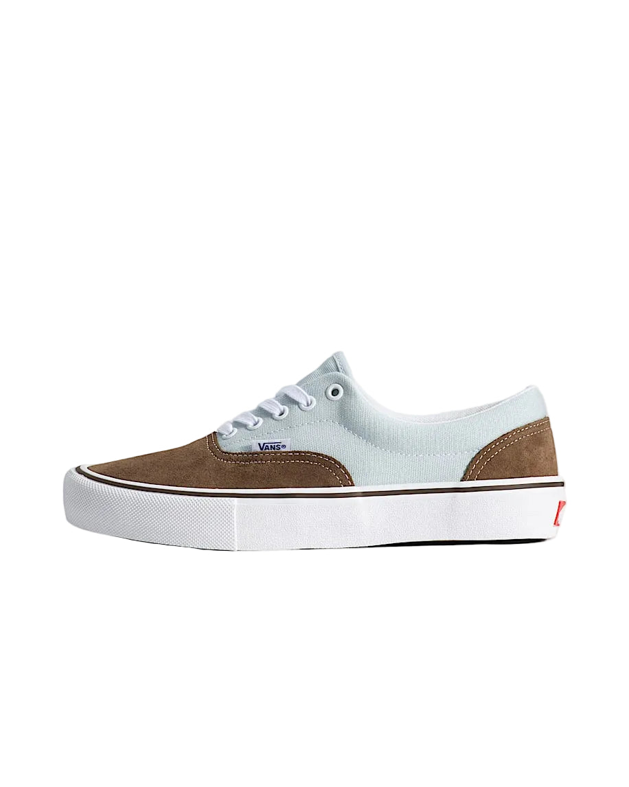 Vans Sneaker with light blue top and brown sides on a white background