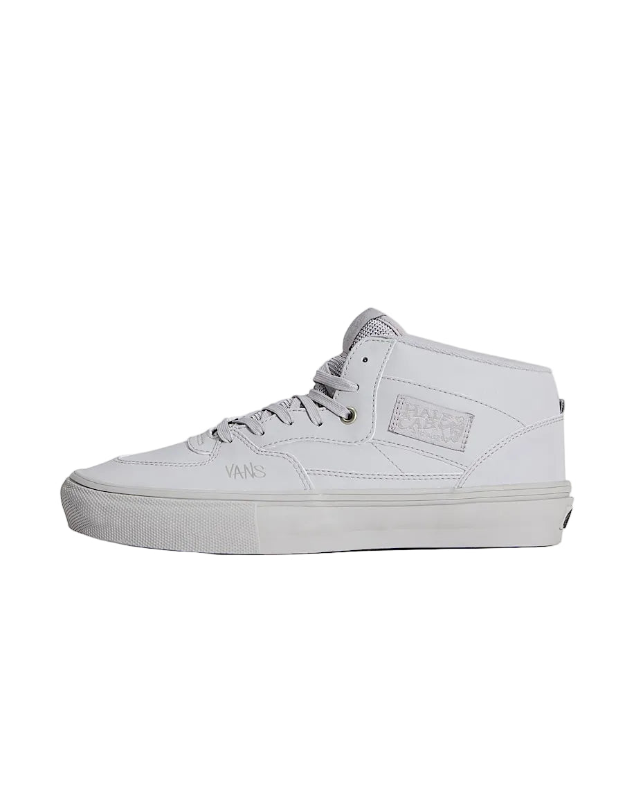 Vans Skate Half Cab by Atiba Jefferson in Light Grey, featuring an archival skate photograph printed on the upper, classic mid-top silhouette, PopCush cushioning, and durable SickStick waffle outsole.