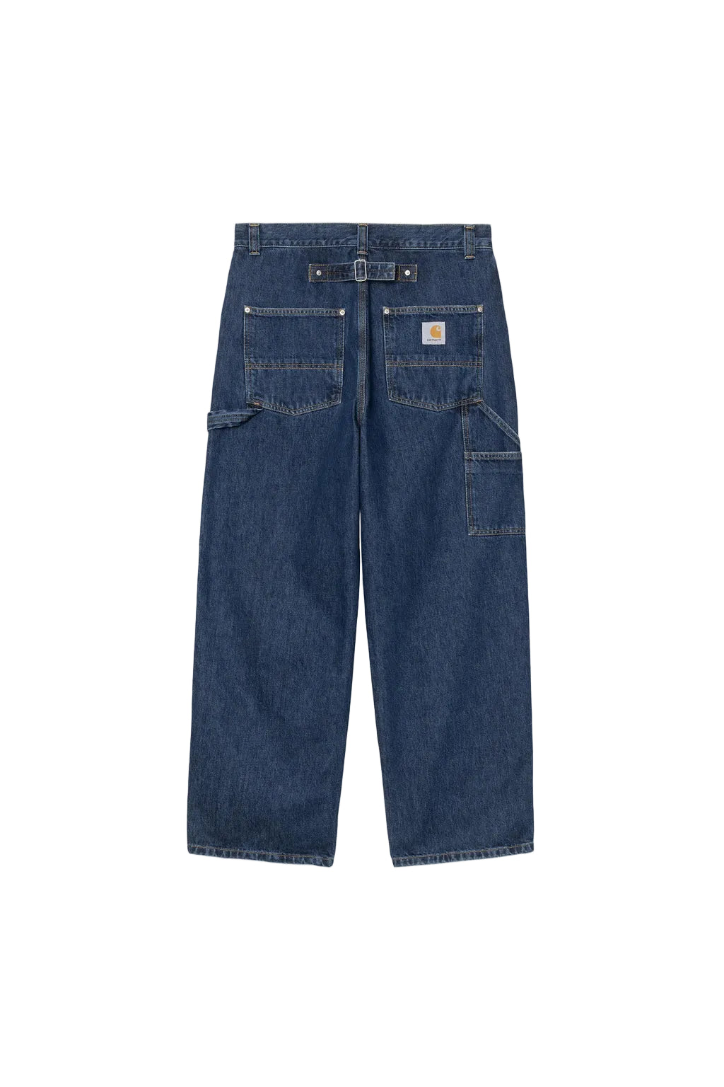 Blue denim carhartt pants on a white background