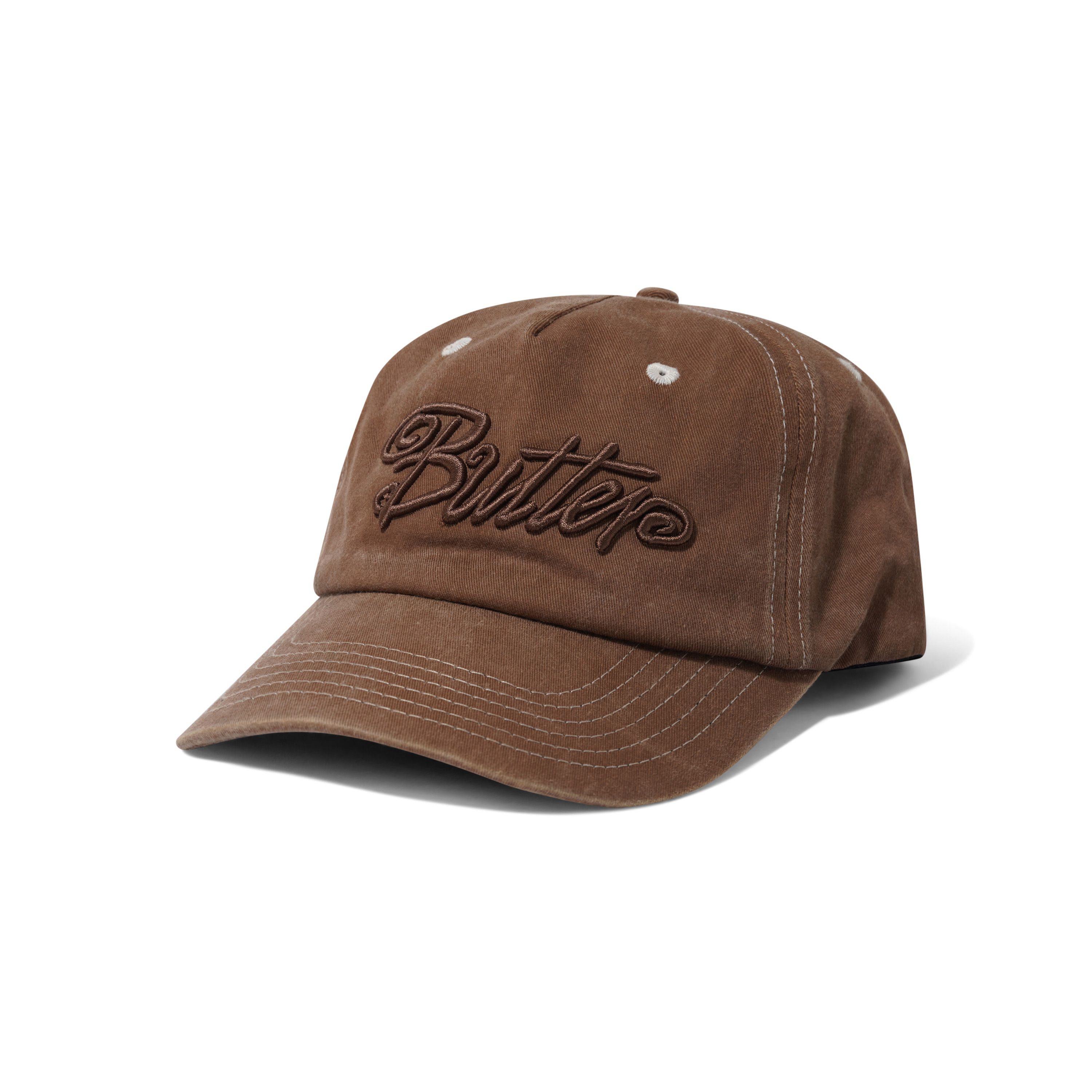 Brown cap with 'Butter Goods' logo on a white background
