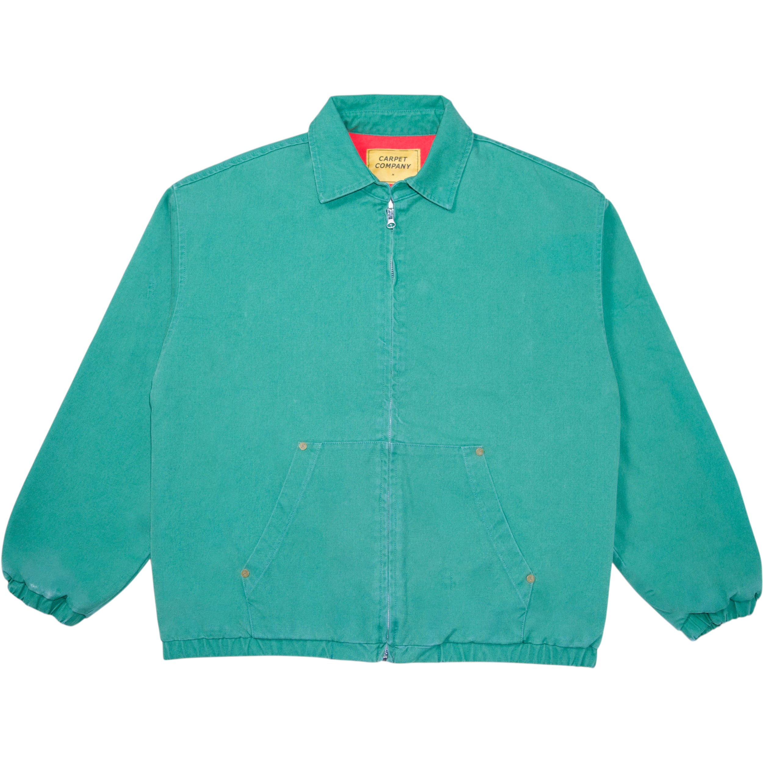 Teal jacket with a brand logo on a white background