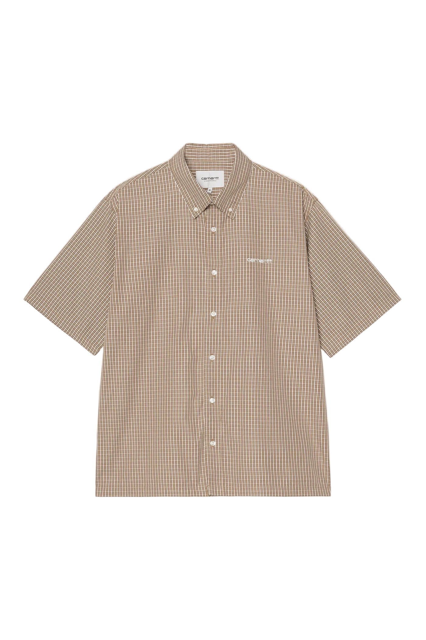 Beige and brown checkered shirt on a white background