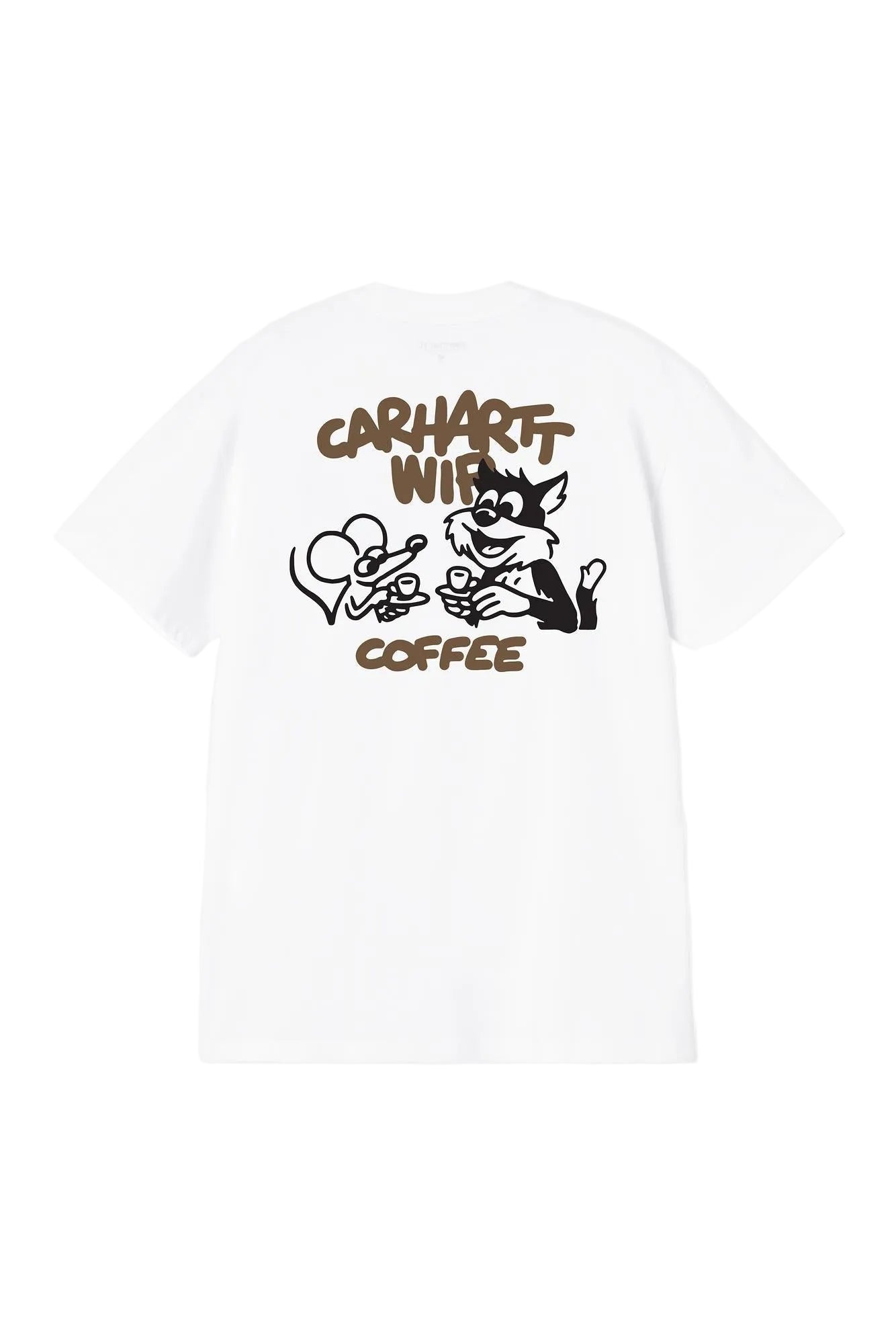 White t-shirt with Carhartt logo and text on a white background