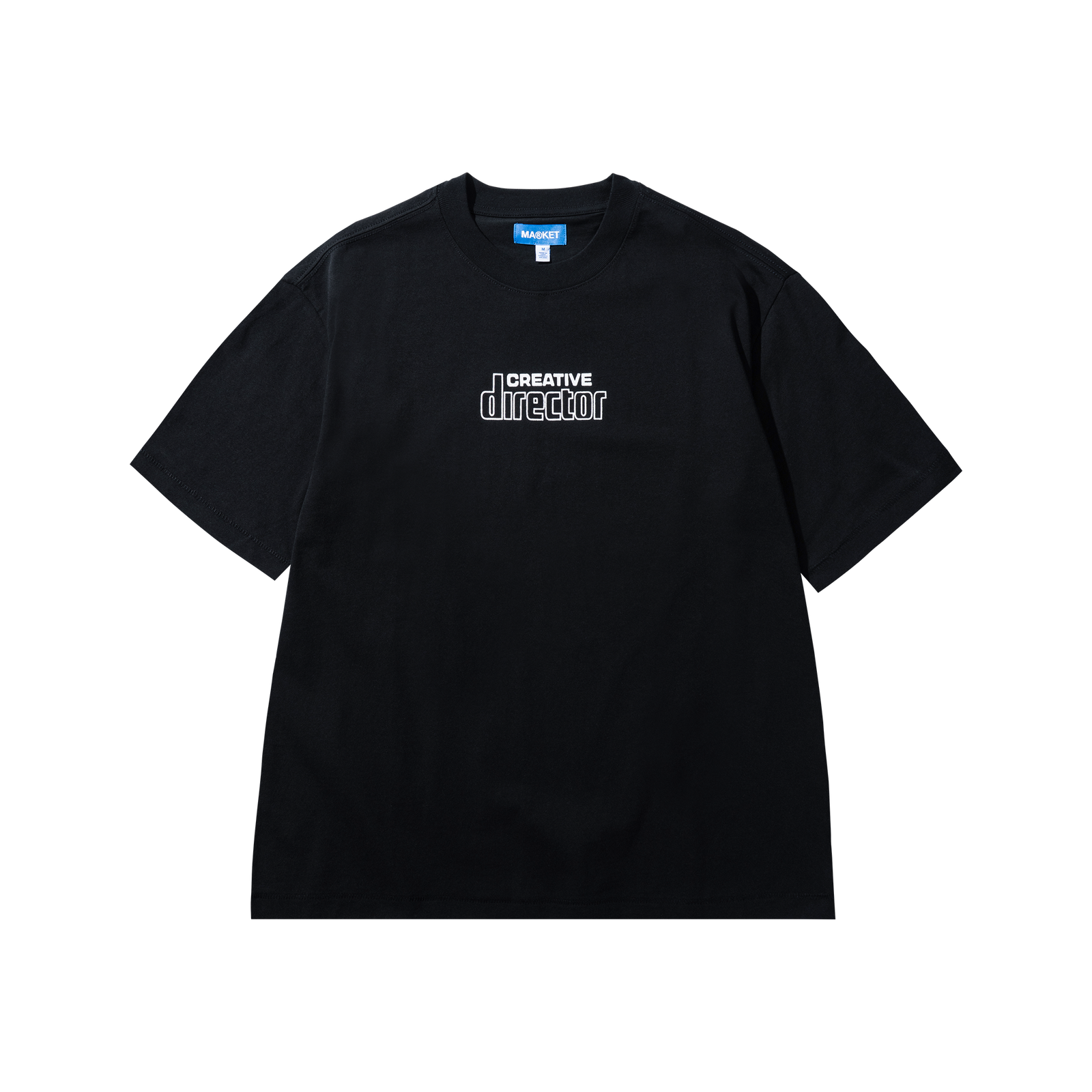 Black t-shirt with 'Creative Director' text on a white background