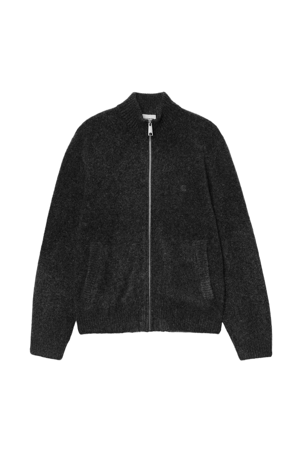 black carhartt wip curtis knit sweater jacket with double zip.