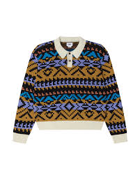 Geo Polo Sweater - Anthracite Multi