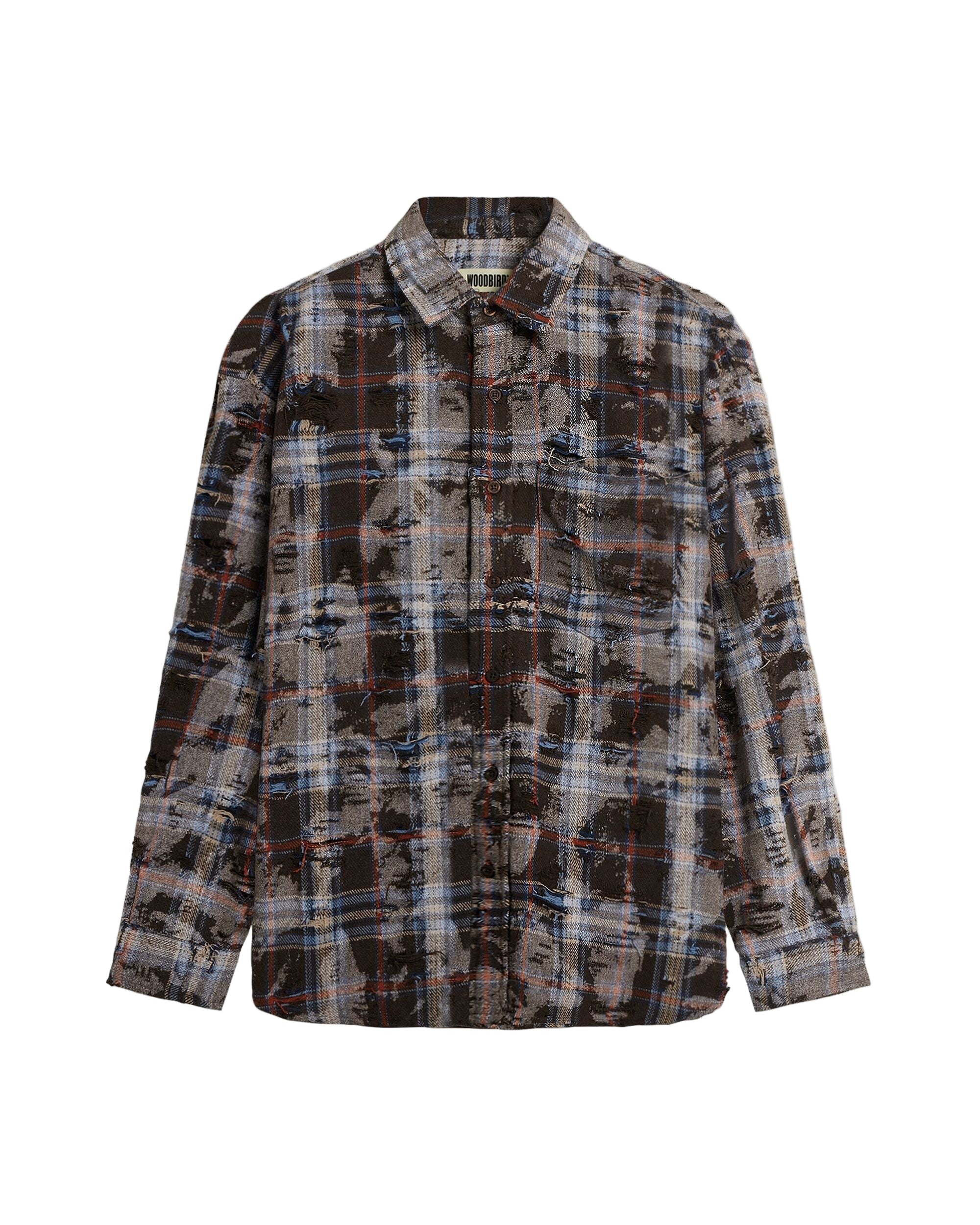 Plaid shirt with a camouflage pattern on a beige background