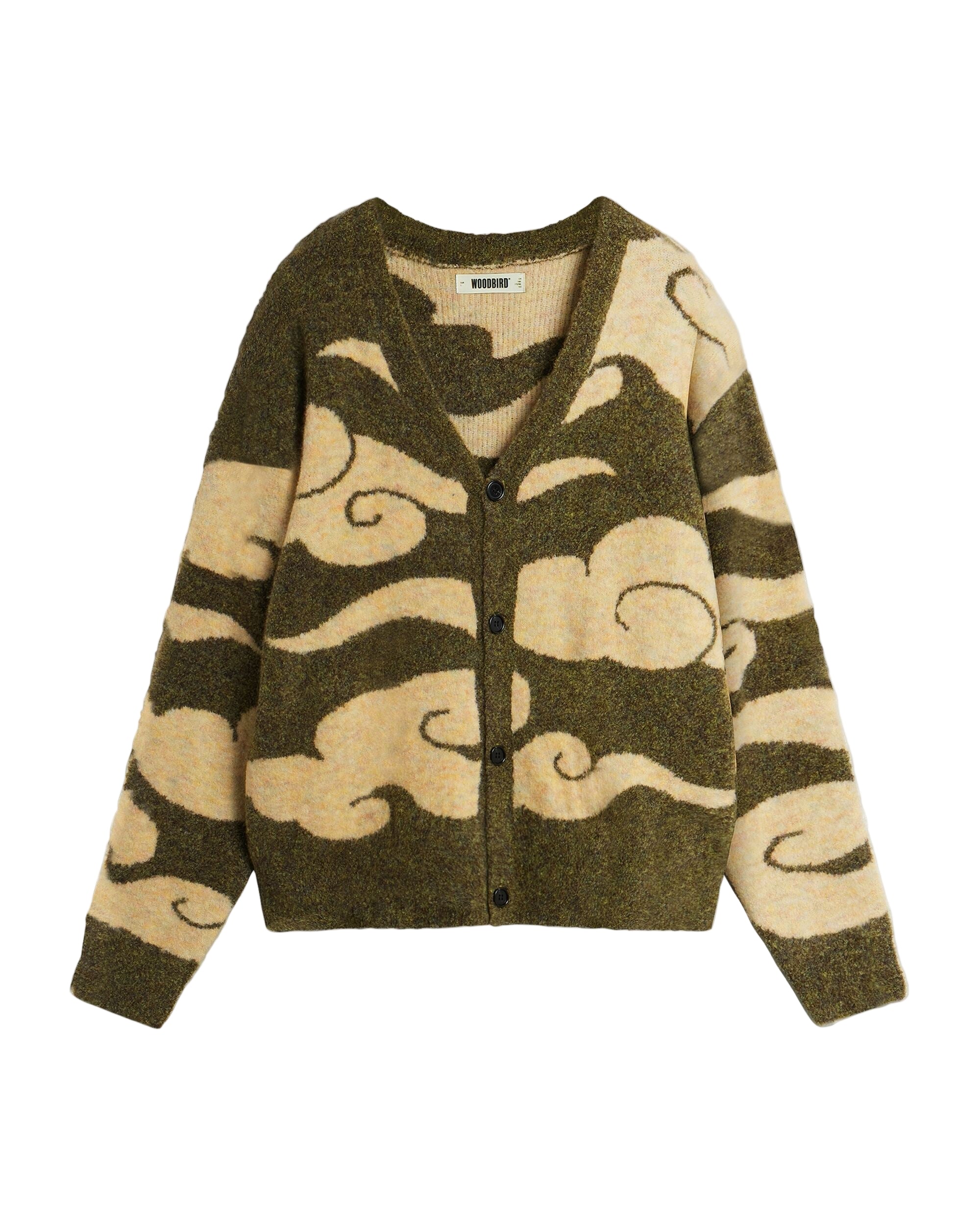 Cardigan with cloud pattern on a white background