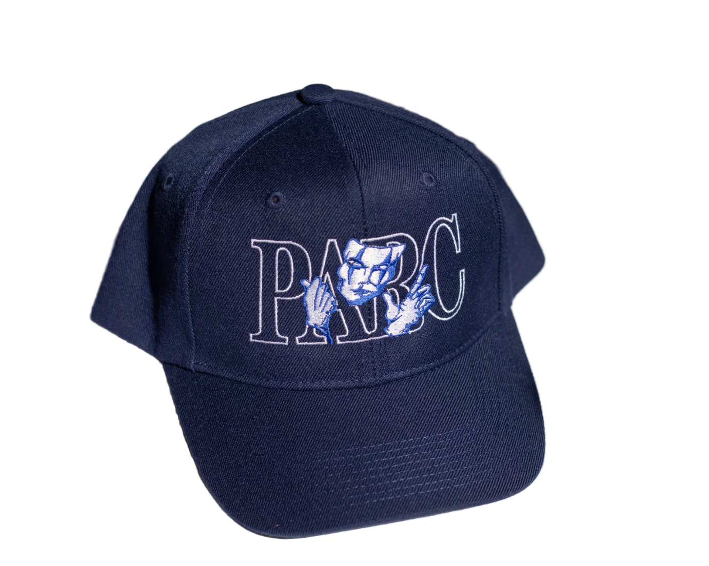 Navy blue cap with 'PARC' logo on a white background