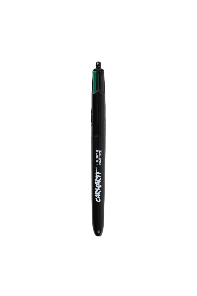 Black pen with a visible brand name on a white background