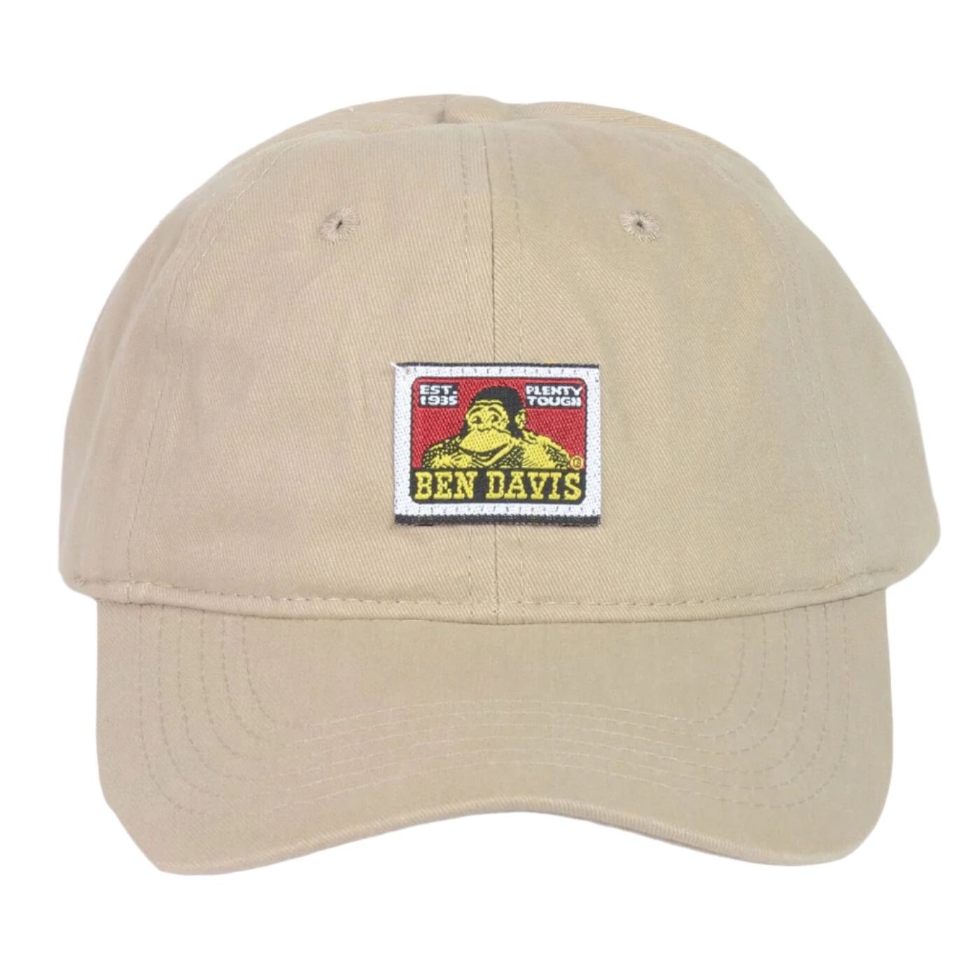 classic unstructured baseball cap. Dad fit in khaki with branded label by Ben Davis.