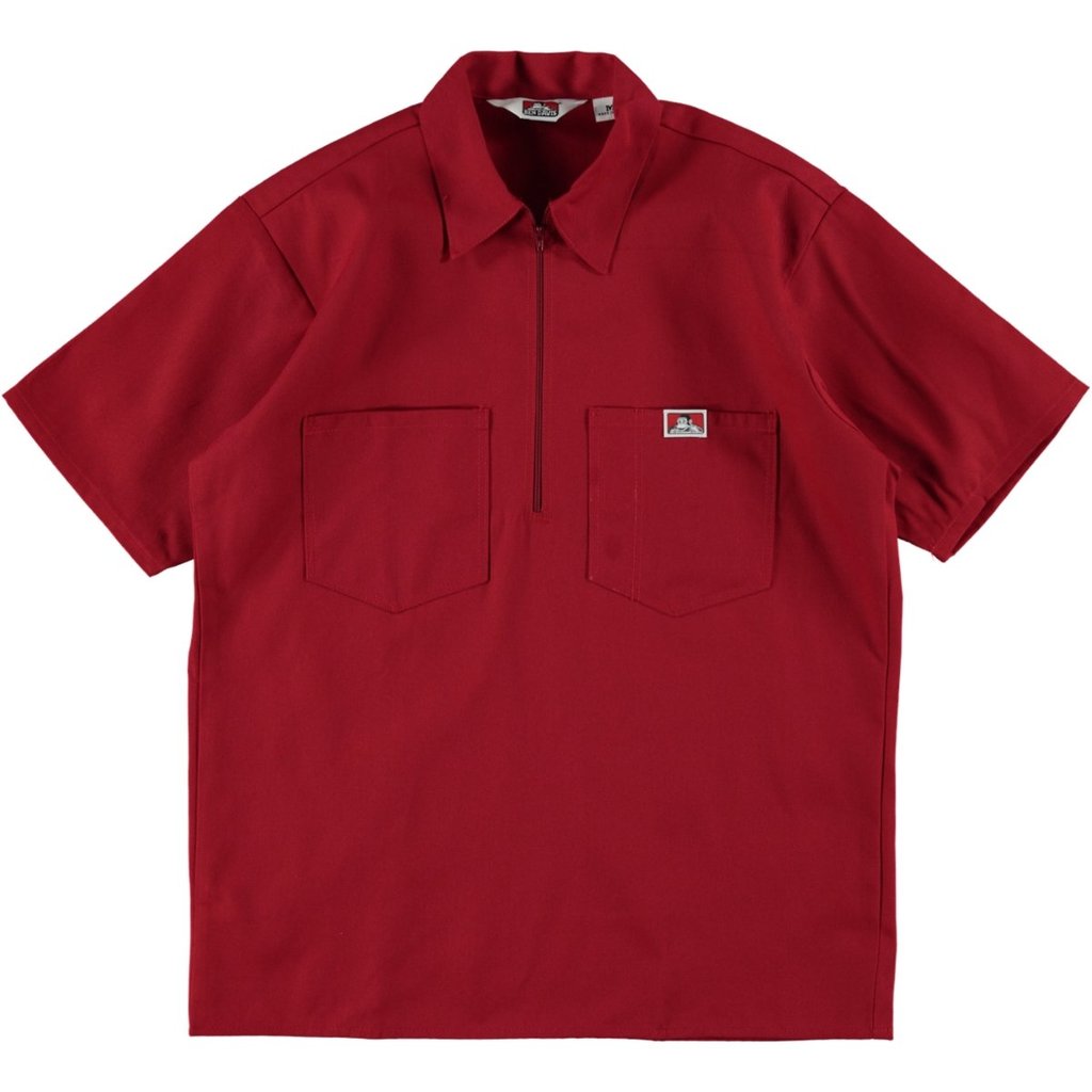 Chemise de travail demi-zip S/S - Rouge